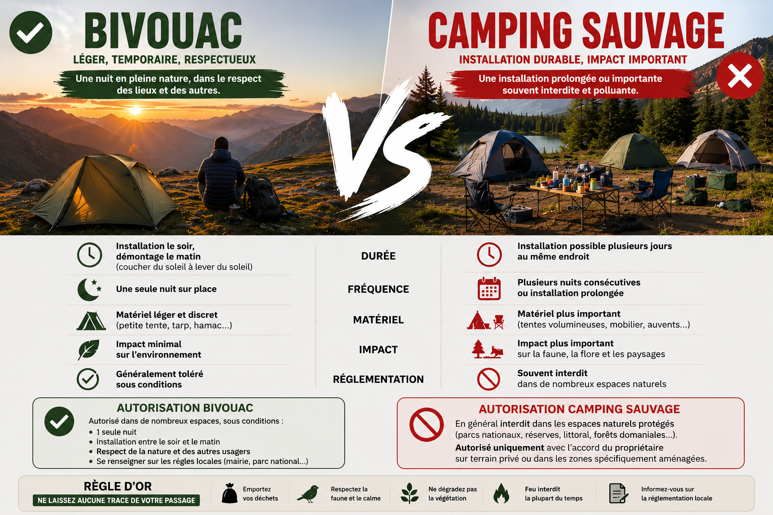 Bivouac ou camping sauvage : quelles différences et quelles règles respecter en France ?